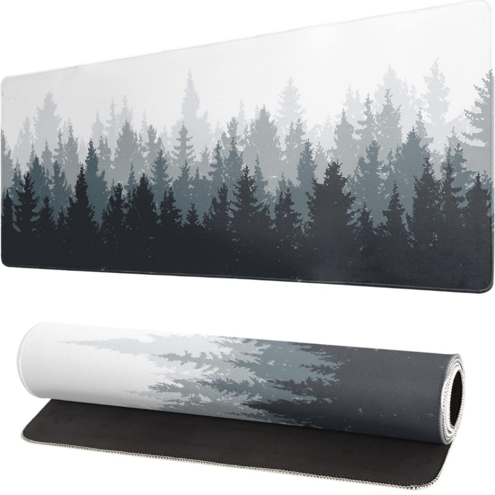 Forest Silhouette Desk Mat in Gray and Black-Comfortable, Non-Slip, and Smooth